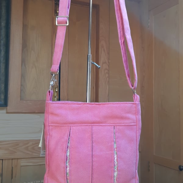 Pink faux suede box pleat bag