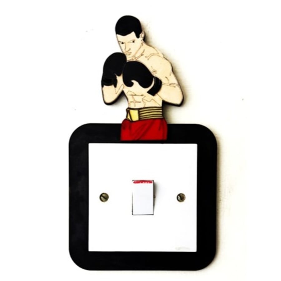 Boxer Light Switch Surround Black Plywood Layered Gloves Fighter Gym Sports 