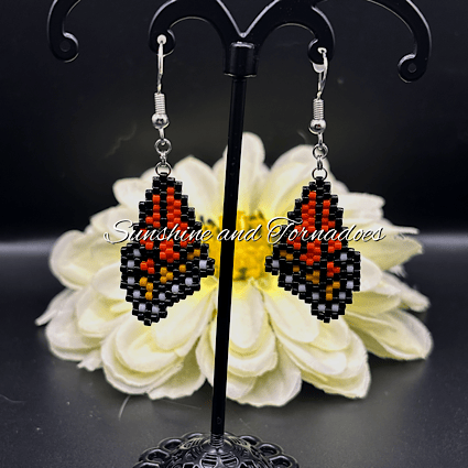 Handmade Bead Work Monarch Butterfly Wing Earrings – Nature-Inspired Jewellery.