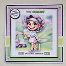 Handmade greeting card, lady golfer card, 