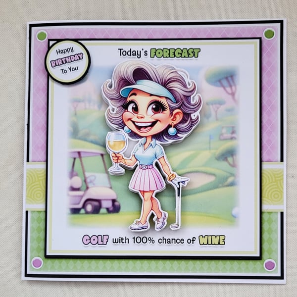 Handmade greeting card, lady golfer card, 