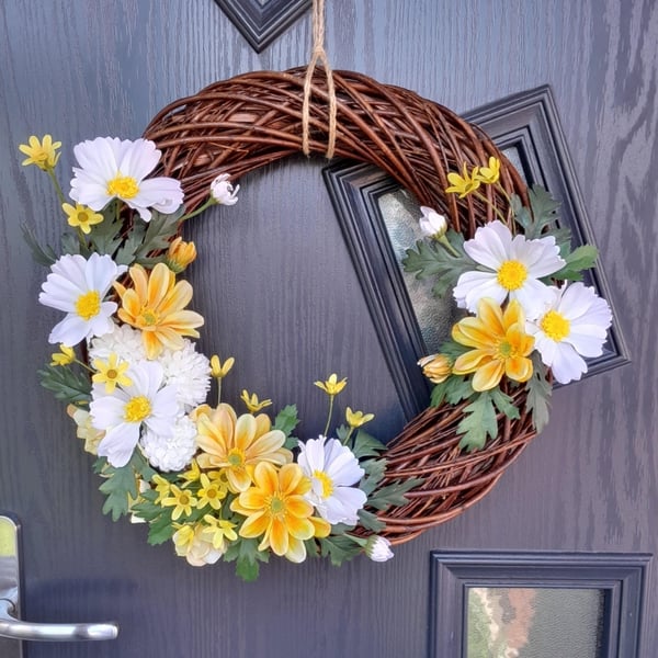 Yellow Daisy Front Door Wreath for Spring and Summer 
