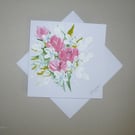 original art hand painted floral greetings card ( ref FA 398 G3 )