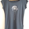 Allium womens printed raglan T shirt denim blue and silver