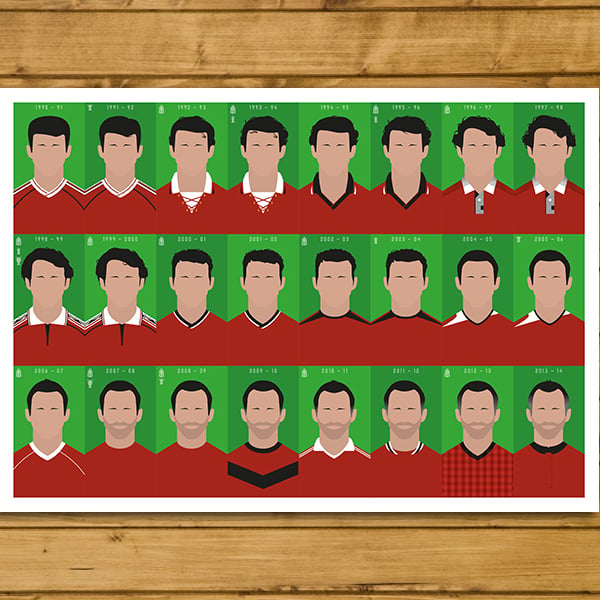 Football Art - Ryan Giggs - 24 Seasons - Manchester United - Various Sizes