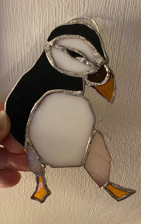 Stained glass Puffin hanging ornament