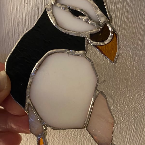 Stained glass Puffin hanging ornament