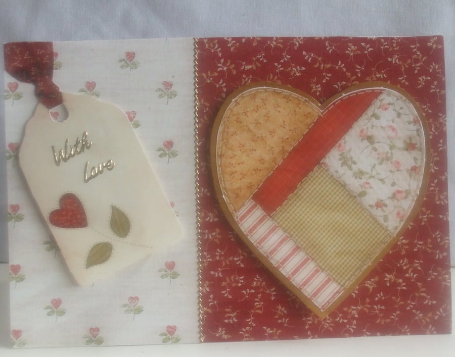 Handmade With Love Card, Patchwork Heart 