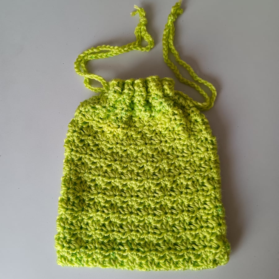 Crochet Drawstring Bag Lime Green pretty and practical