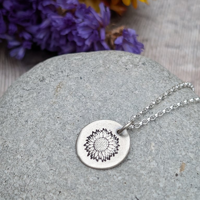 Sterling Silver SunFlower Disc Necklace - JBJ2007