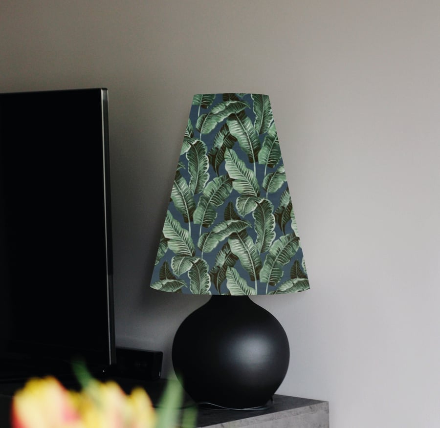Nicobar Velvet cone lampshade extra tall lampshade palm leaves navy forest 