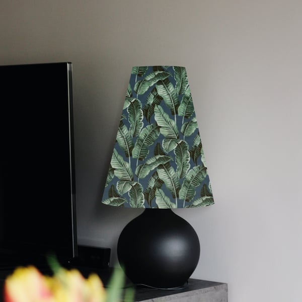 Nicobar Velvet cone lampshade extra tall lampshade palm leaves navy forest 