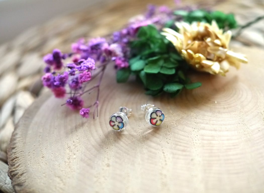 Resin and Sterling Silver Floral Earrings
