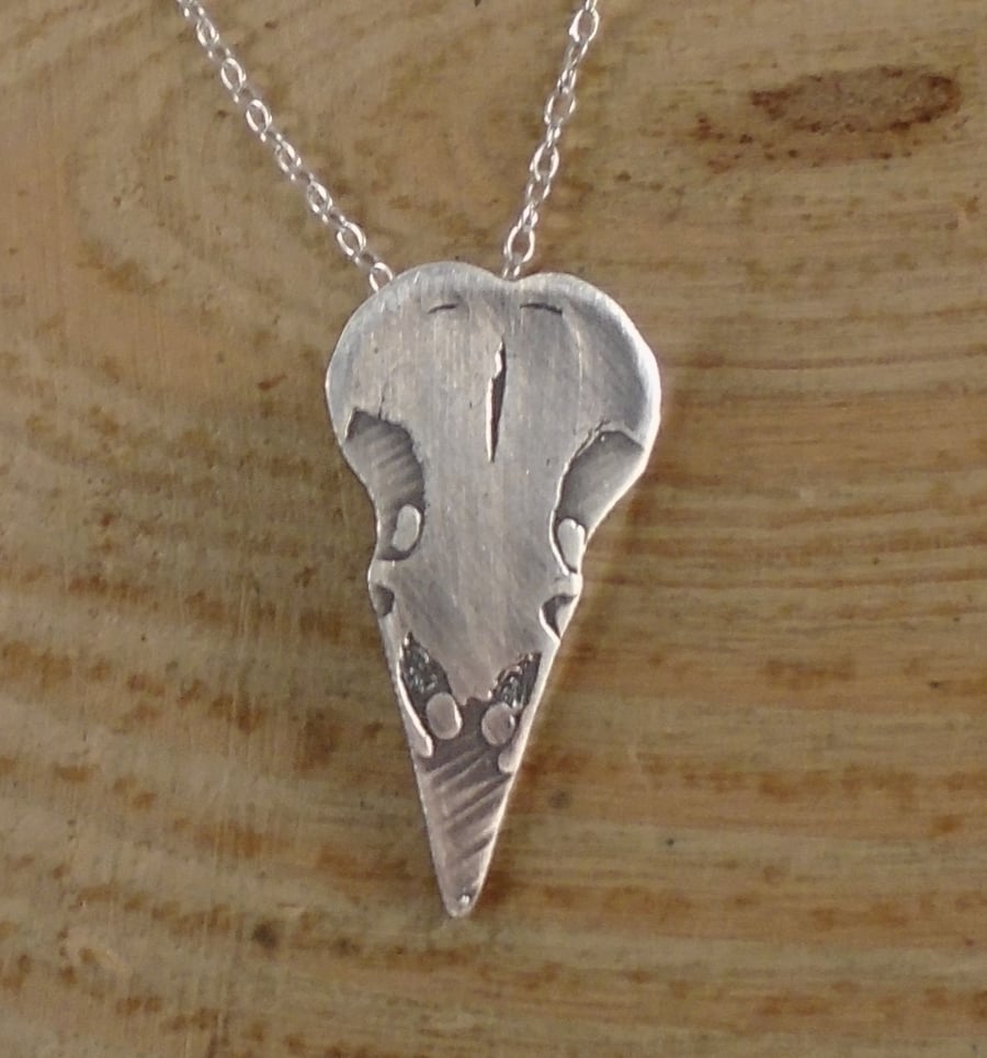 Sterling Silver Raven Skull Necklace