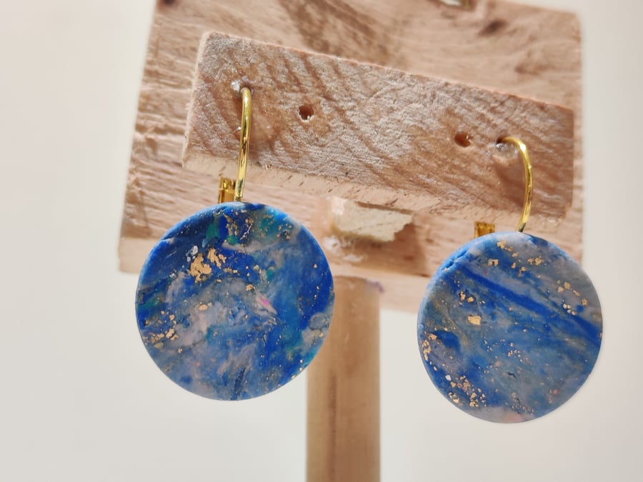 Light blue Starry night polymer clay  earrings
