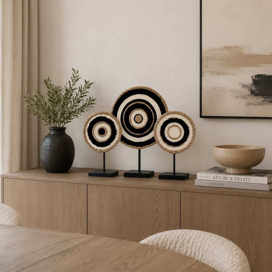 Handmade Fibre Wall & Shelf Art Set - Black & Natural - Isiyingi Collection