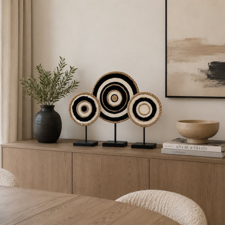 Handmade Fibre Wall & Shelf Art Set - Black & Natural - Isiyingi Collection
