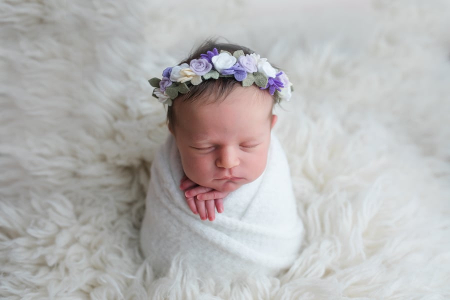 Delicate Purple and lilac Roses newborn Headband, Floral Crown, Christening