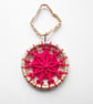 Christmas Tree Decoration, Handmade, Beaded Dorset Button, Gold, Red - Image 2