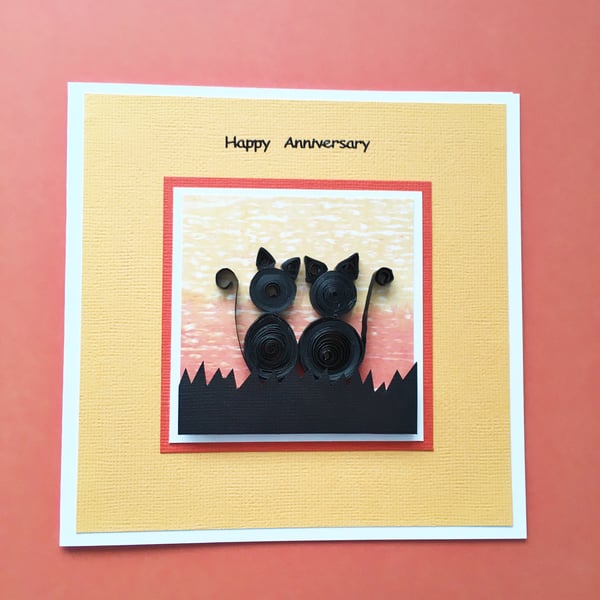 Quilled cats anniversary card