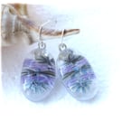 Earrings Fused Glass Millefioiri Handmade M006 Purple Green Flowers