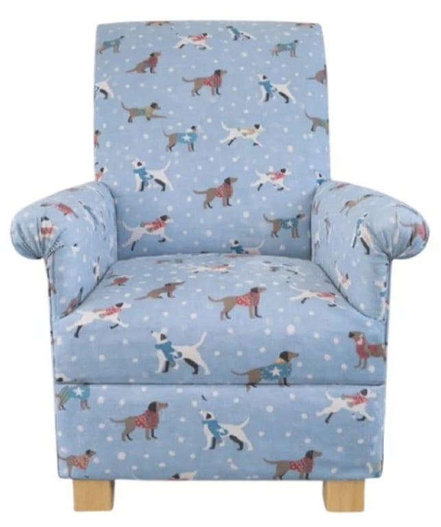 Adult Armchair Fryetts Dapper Dogs Fabric Chair Nursery Blue Accent Puppy New