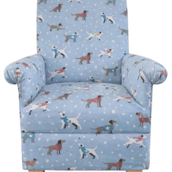 Adult Armchair Fryetts Dapper Dogs Fabric Chair Nursery Blue Accent Puppy New