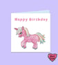 Personalised Unicorn Birthday Card, Pink Hand Drawn Unicorn illustration