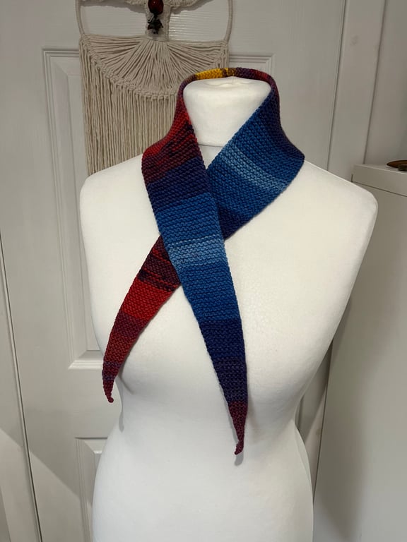 Necktie Sophie style 100cms long gender neutral scarf red and purple tips 