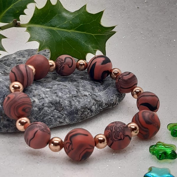 Coral pink polymer clay bracelet