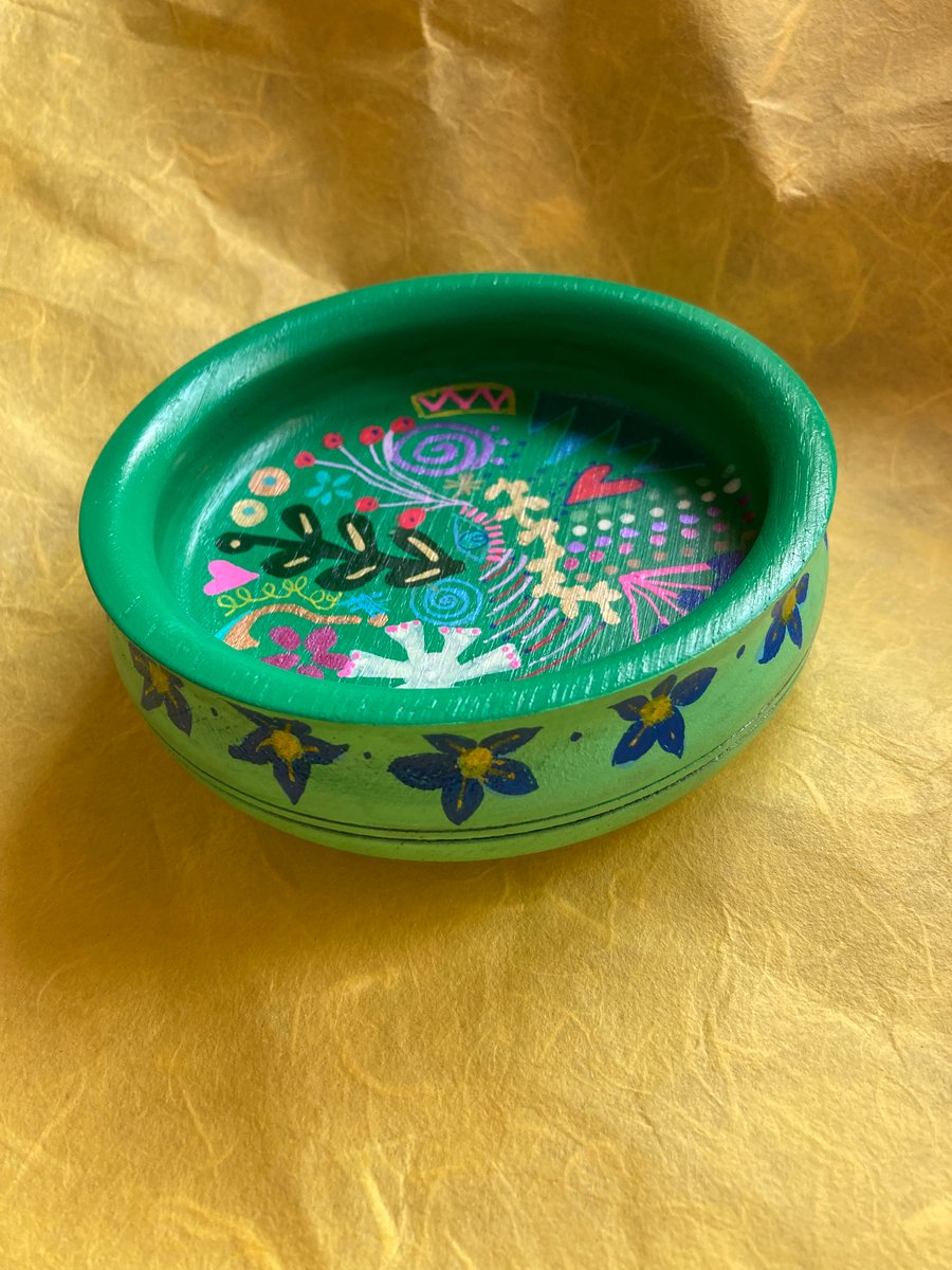 Up cycled hand painted wooden bowl