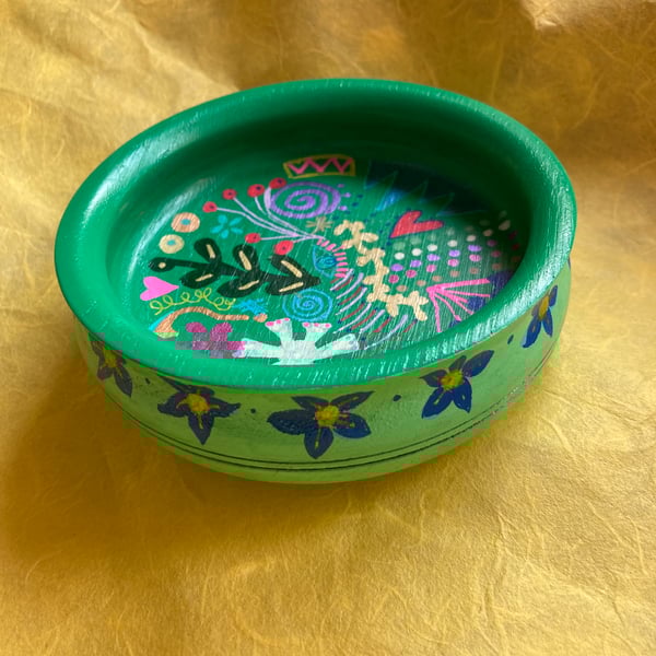 Up cycled hand painted wooden bowl