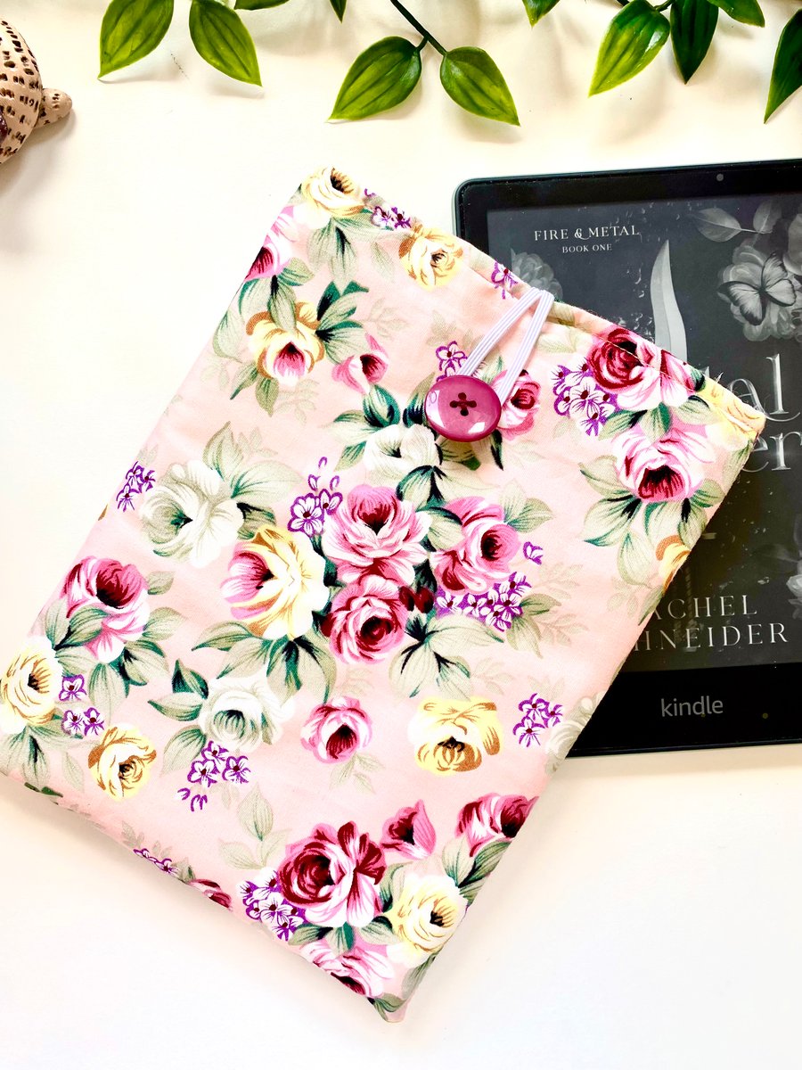 Handmade Pink Floral Kindle Sleeve, E-reader pouch