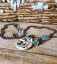 Artisan Ceramic Necklace with Czech Glass Flowers & Brass Chain