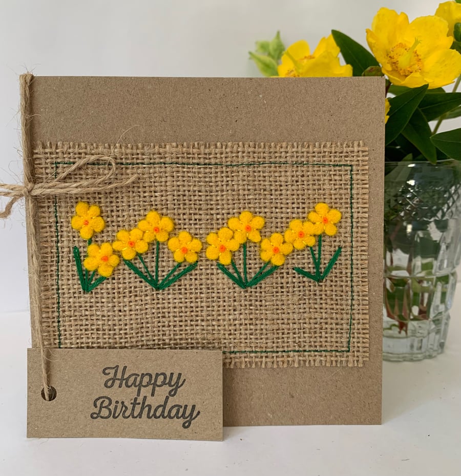 Handmade Birthday Card. Delicate yellow flowers. Wool felt. Keepsake Card 