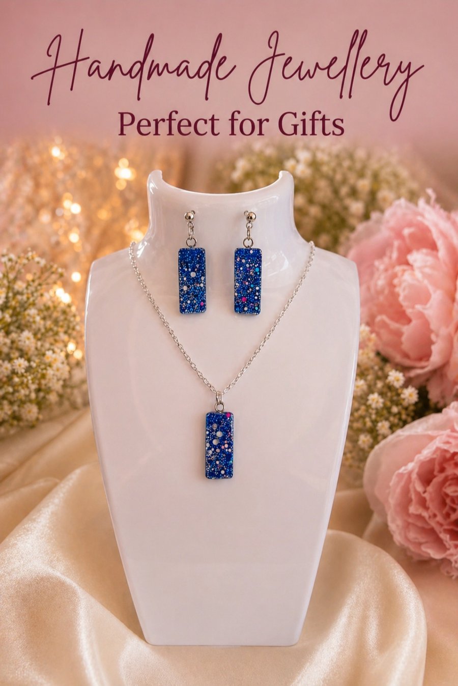 Handmade Midnight Blue Starry Resin Jewellery Set