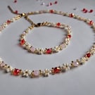 Red & Pink crystal Beaded Necklace & Bracelet set