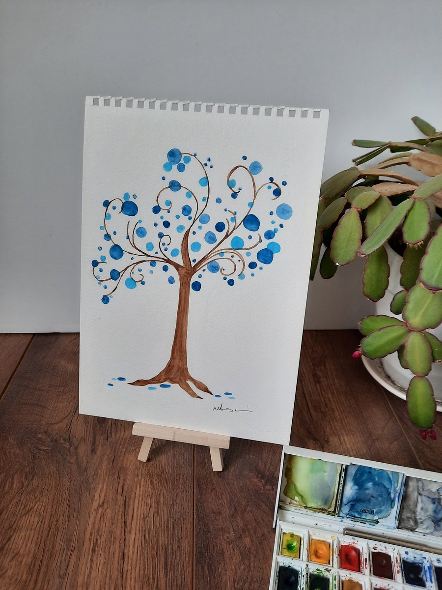 The Contemporary Blue Tree. Original Watercolour Painting 
