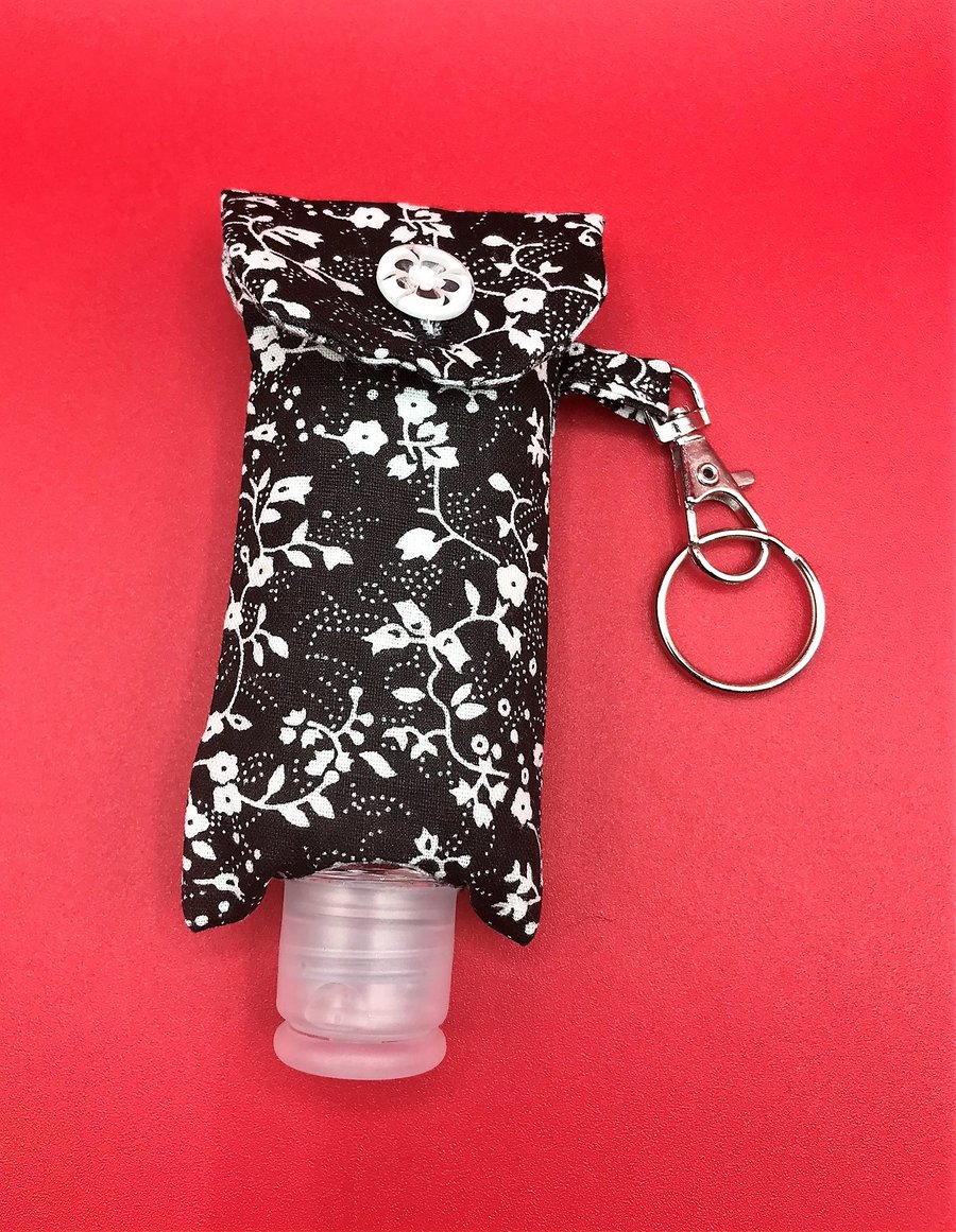 Black White Hand gel - sanitiser keyring holder (hand gel - 50ml - not included)