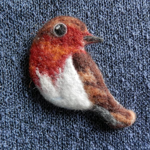 Needle Felted Robin Brooch