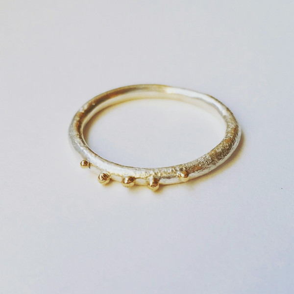 Organic texture Silver and 9ct Gold Ring, Handmade in UK 