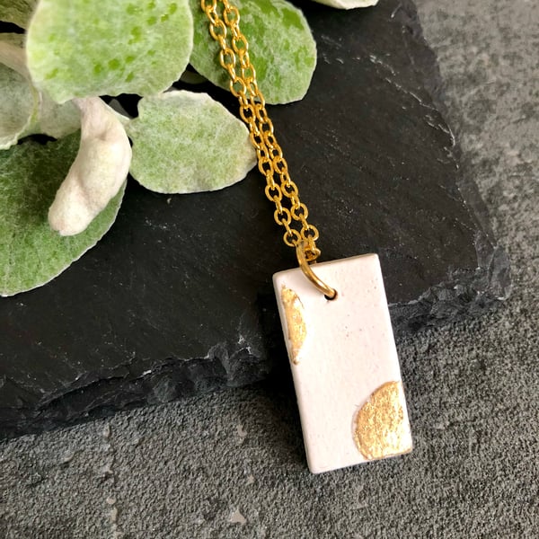 Ceramic pendant necklace - gold dotty number 2