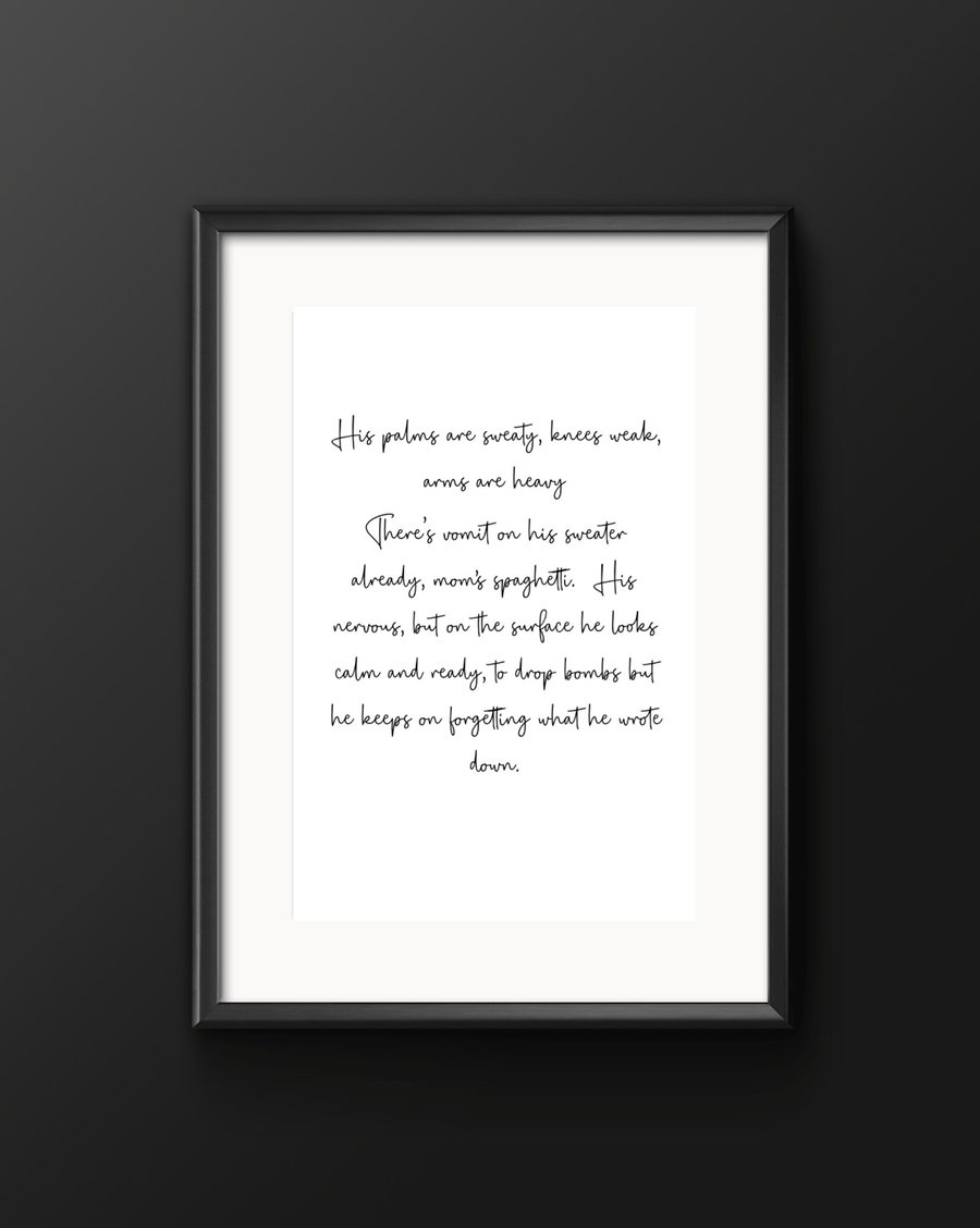 Lose yourself Verse 8 mile - Eminem - music print - minimalist