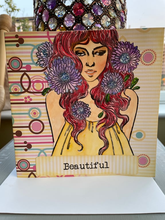 Fabulous beautiful girl and flowers card
