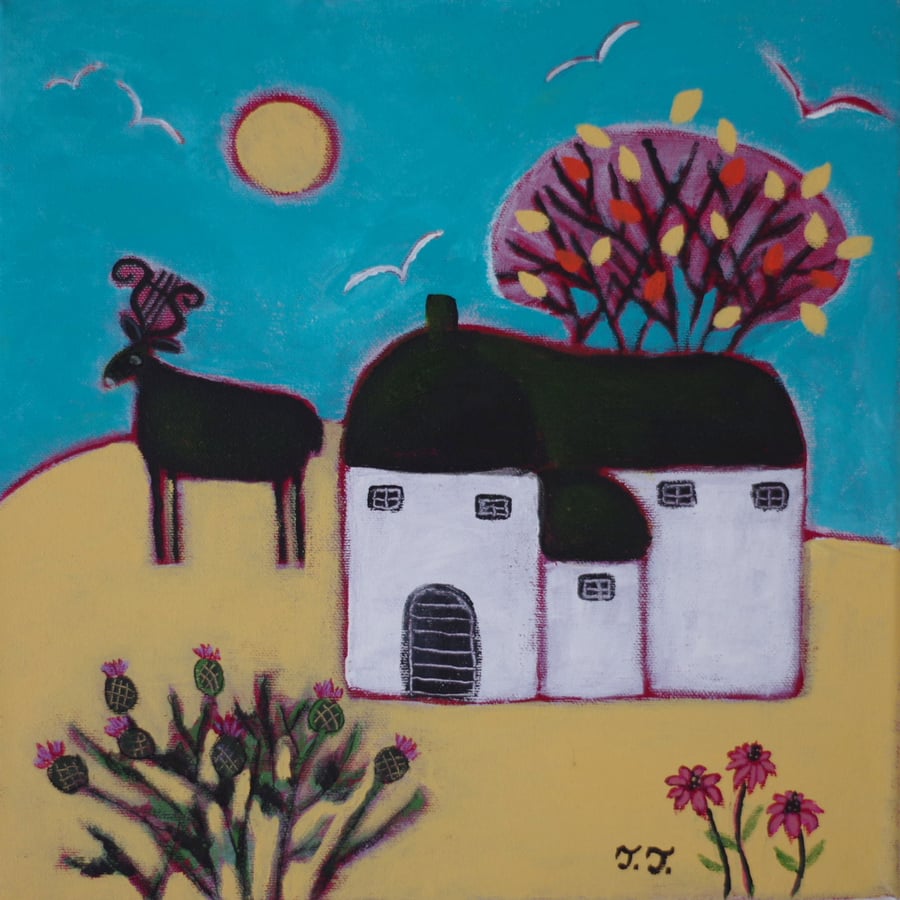 Autumn Whimsical Landscape Surreal Painting, Countryside Artwork