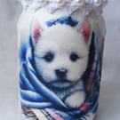 West highland terrier decoupage recycled glass vase