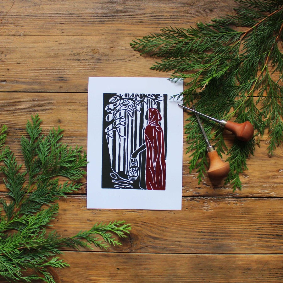 Lost little Red A5 Lino print