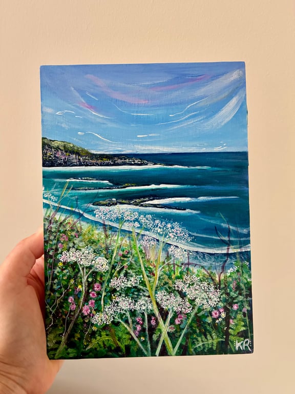 Original Acrylic Seascape on A5 Cradled Wooden Board