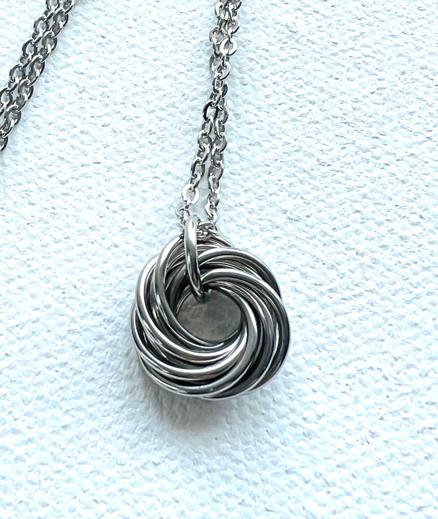 Stainless Steel Mobius Eleven Rings Pendant Necklace, 11th Anniversary Gift