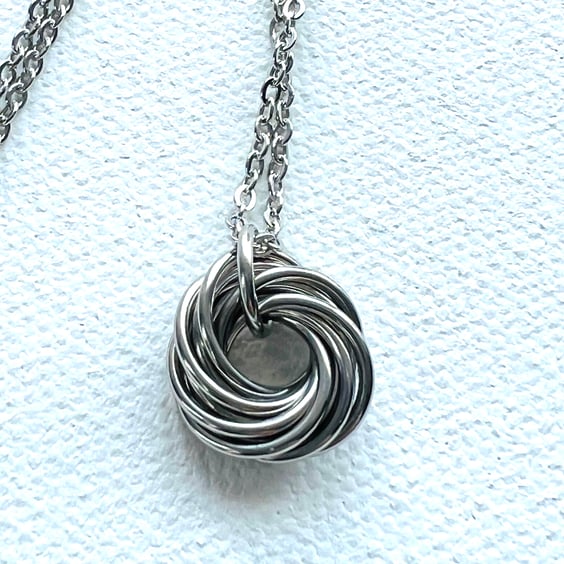 Stainless Steel Mobius Eleven Rings Pendant Necklace, 11th Anniversary Gift